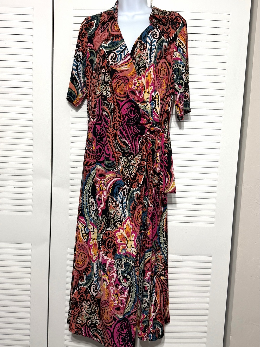 MSK Maximalist Vintage Style Paisley Faux Wrap Midi Dress size 1X